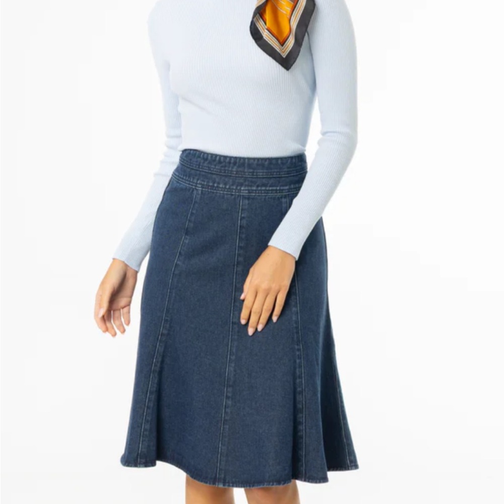 Classic Blue Flared Denim Skirt